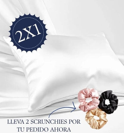 2 FUNDAS ALMOHADA SEDA SATINADA + 2 SCRUNCHIES