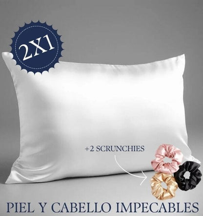 2 FUNDAS ALMOHADA SEDA SATINADA + 2 SCRUNCHIES