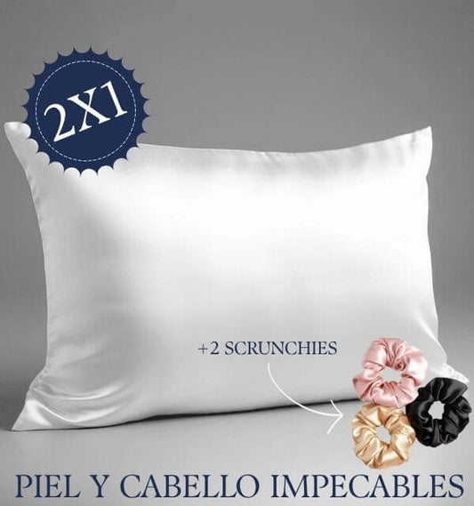 2 FUNDAS ALMOHADA SEDA SATINADA + 2 SCRUNCHIES