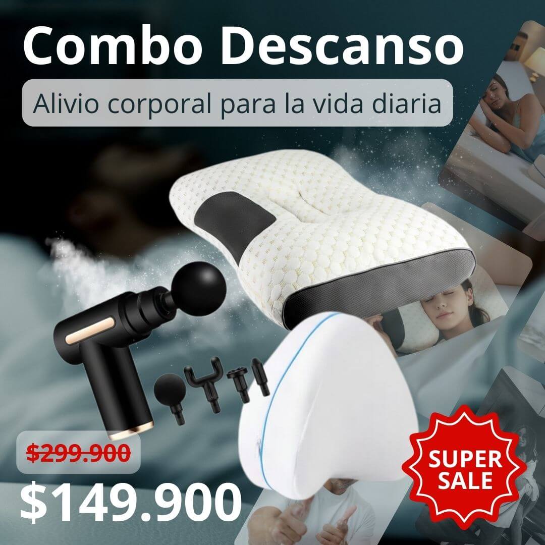 Combo Descanso - Cojín lumbopelvico + Almohada cervical + Masajeador muscular